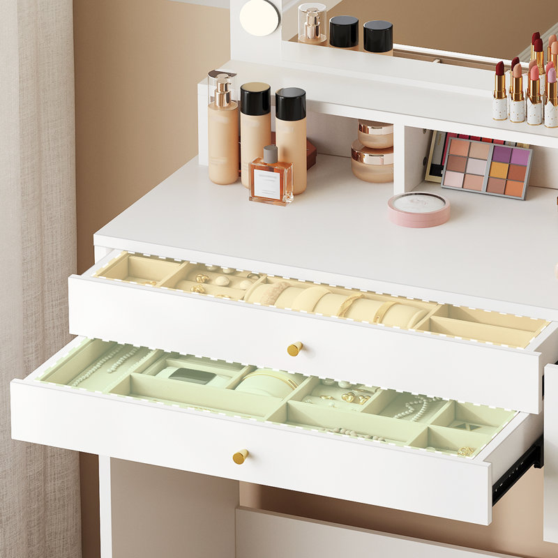 Commode 5 tiroirs avec miroir et éclairage à DEL réglable