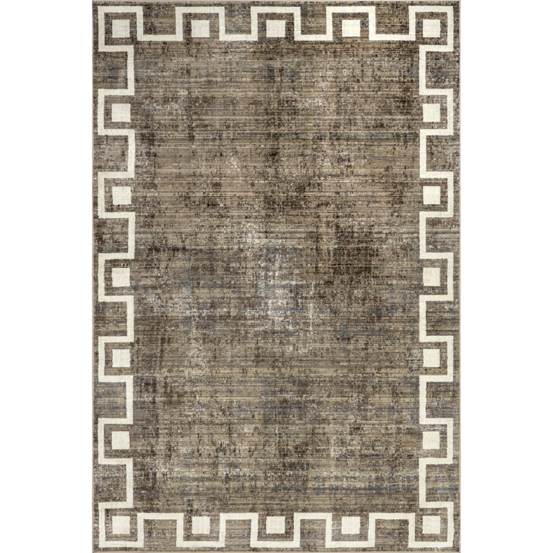 Olvera Beige Geometric Border Synthetic Area Rug, 5' x 7'