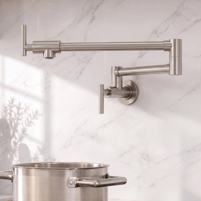 Wall Mount Pot Filler Faucet with Retractable Arm, 2-Handle  Kitchen Faucet for Stove Use