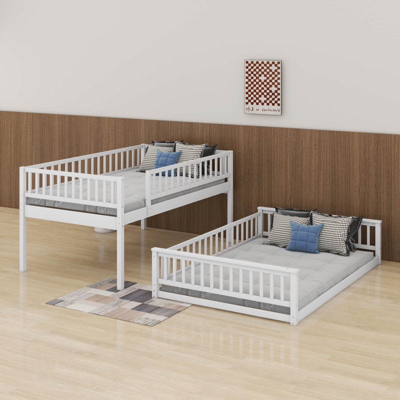 Full XL Over Queen Bunk Bed With Ladder And Guardrails