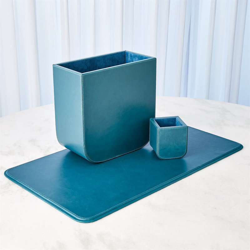 Radius Edge Leather Wastebasket, Blue