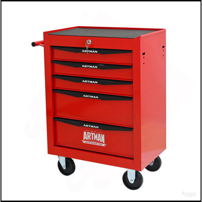Coffre à outils roulant en métal avec 5 tiroirs, armoire à outils à 5 tiroirs de 20 po avec glissières à roulement à billes, coffre à outils en acier - rouge et noir