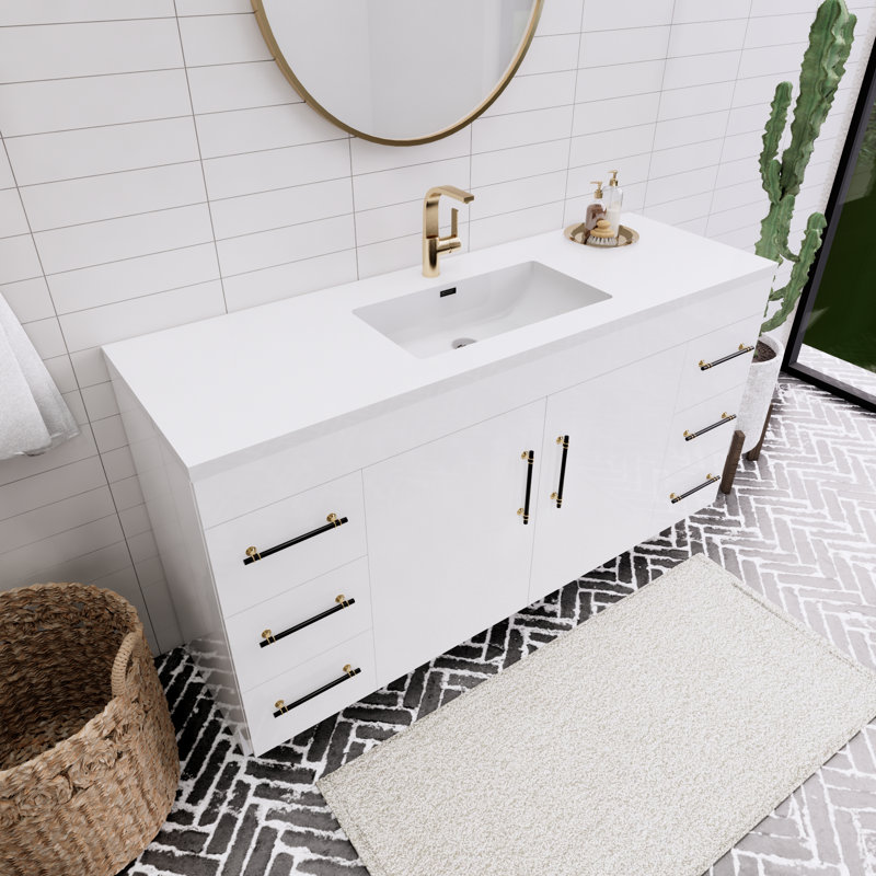 Spring 60" Single Sink Bathroom Vanity, Gloss White