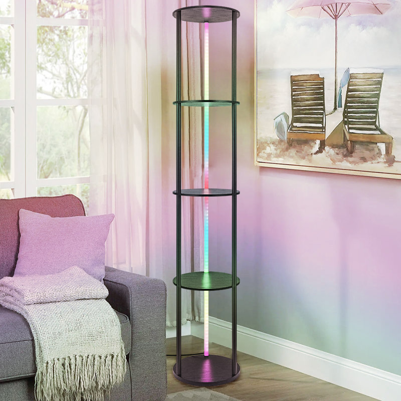 63.6" Floor Lamp With Shelves 5 Tiers Multicolor RGB Led Lamp  App Control Standing Lamp For Living Room Home Deco