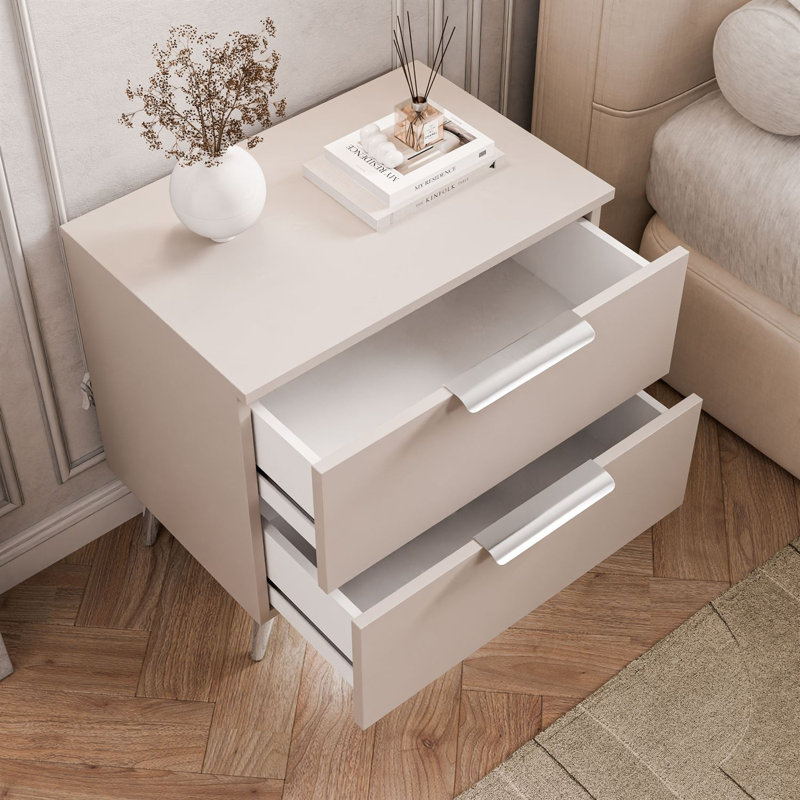 55cm W Bedside Table, Cashmire/Silver