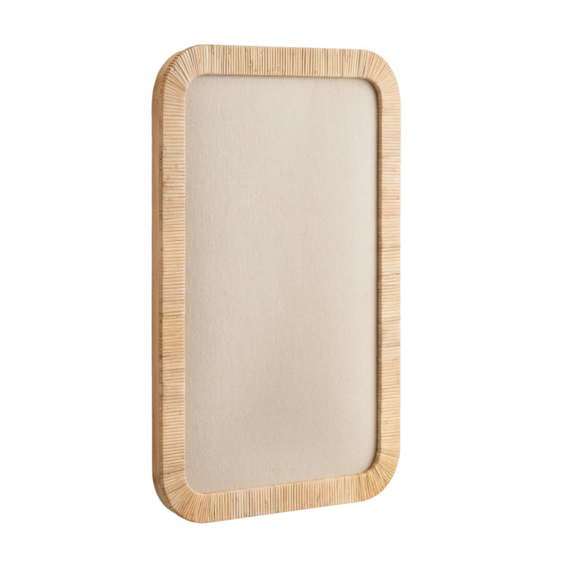 Tableau rectangulaire arrondi avec cadre en rotin pour utilisation comme tableau de vision, Tan