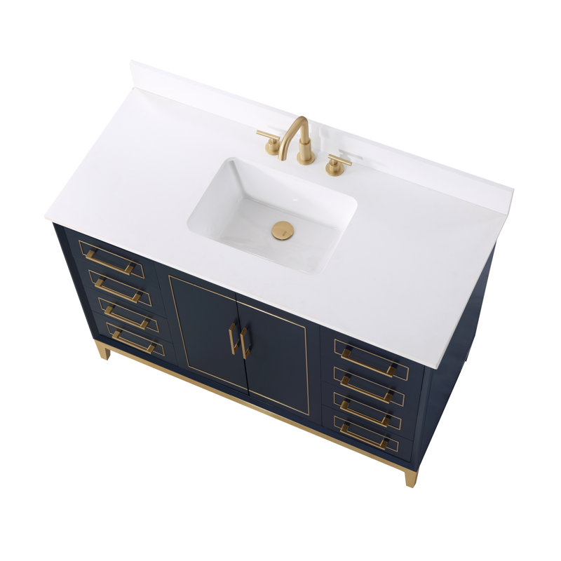 Gracie 48'' W Single Vanity, White Quartz, Pacific Blue