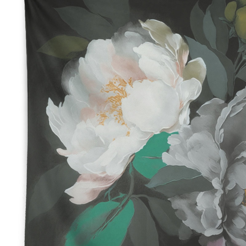 Tapisserie en polyester avec pivoines blanches, H 50 po x l 60 po