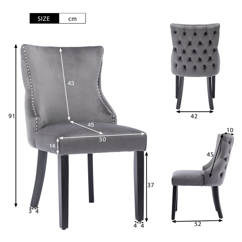 Seaham 37cm H Velvet Upholstered Side Chair, Grey, Black