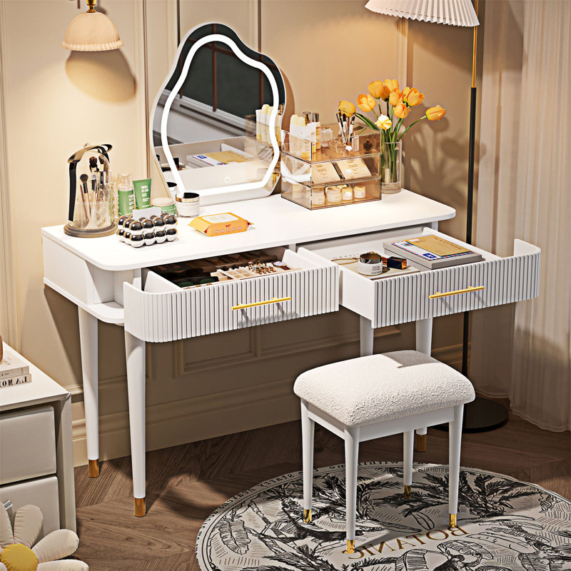 Vanity Table Set With Mirror Touch Screen Lighted Mirror