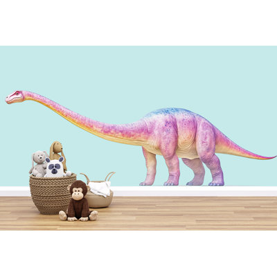 Long Neck Dinosaur Nursery Wall Art, Pastel Dino Wall Decor, Cute Dinosaur Kids Room Art, Brontosaurus Wall Mural, Baby Room Decor 143Mv