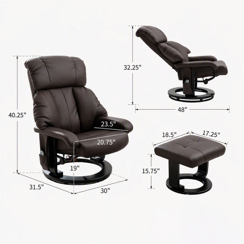 Fauteuil pivotant inclinable avec repose-pieds et massage par vibrations pour une relaxation et un confort ultimes