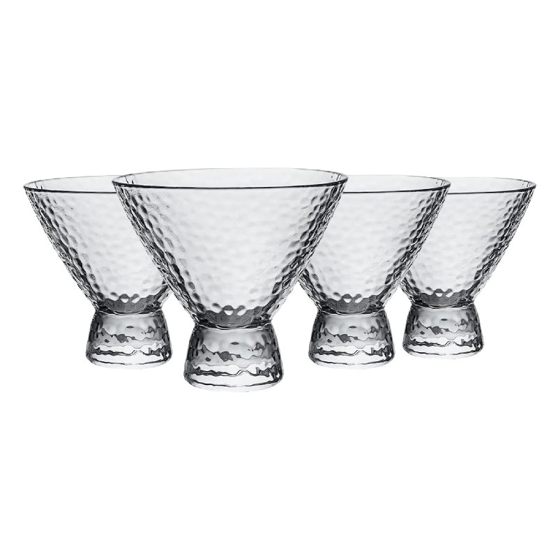 Clear Hammered Cocktail Martini Glasses 8.5oz - 4 Piece Set