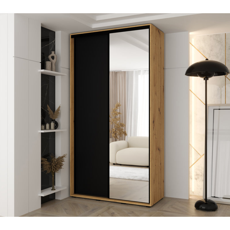 Sliding Wardrobe Vado, White/Black, 235.2cm H x 140cm W x 60cm D