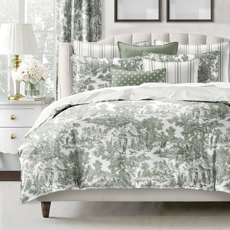 Au Village Toile Sweet Grass Cotton Duvet Cover Set 8 Piece, King Duvet Cover + 7 Additional Pieces