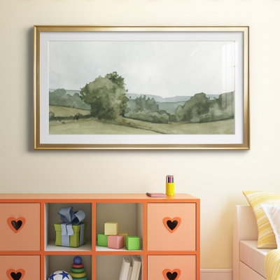 Croquis de paysage vintage I - Étude de croquis antique, sous passe-partout et encadré sous verre acrylique, décoration murale pour entrée et couloir