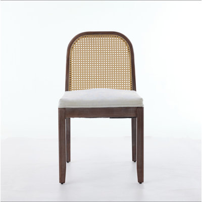 Ensemble de 2 chaises de salle à manger courbées arquées à dossier en canne, chaises d'appoint de style campagne Mid-Century, structure en bois massif vieilli, coussin en chenille avec ressort en S et éponge, chaises d'appoint sans accoudoirs pour la cuisine