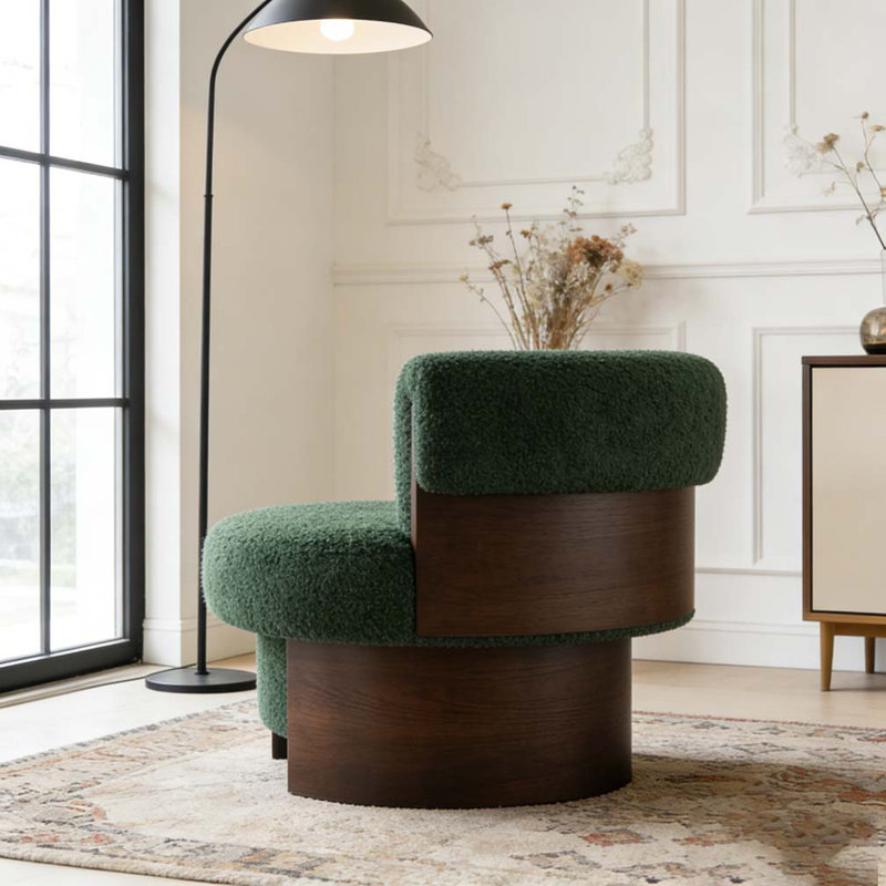 Fauteuil demi-tonneau rotatif moderne courbé et sculptural, Beige 2