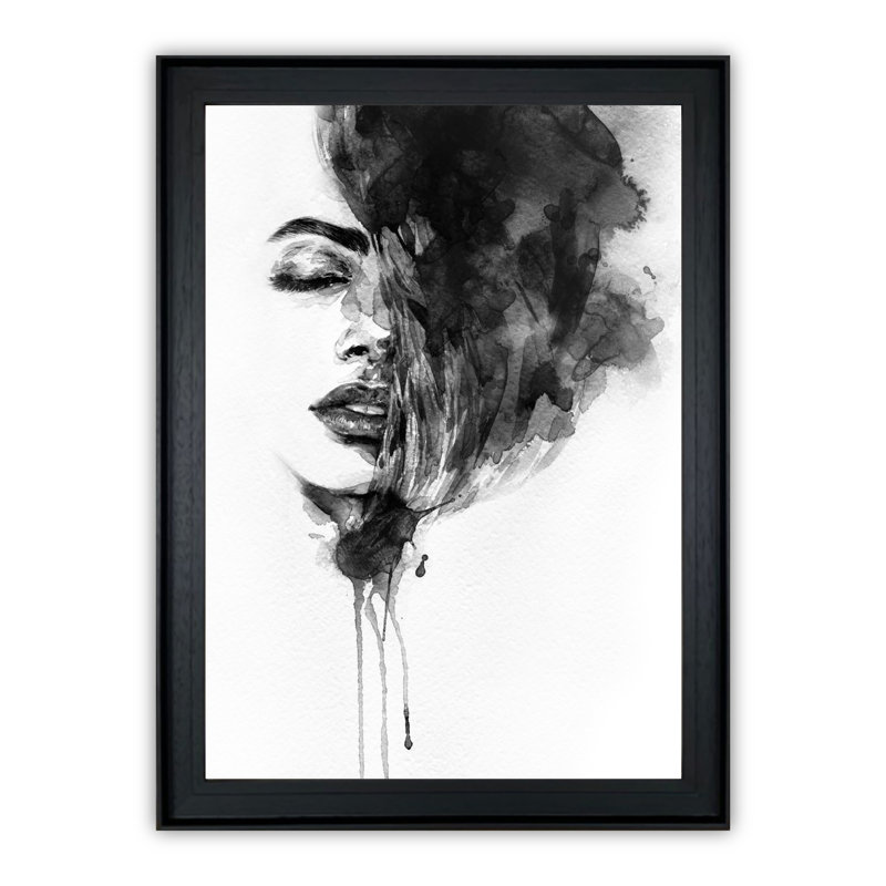 Woman Dreaming - Painting, Black Framed, 49cm H x 39cm W x 2.6cm D