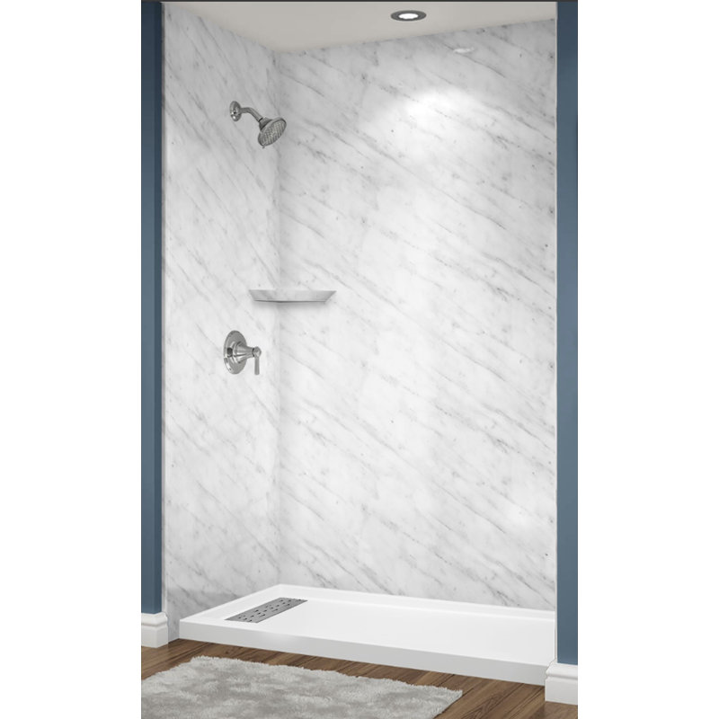 Système de douche en alcôve en marbre Carrara en acrylique l 60 po x P 34 po x H 96 po