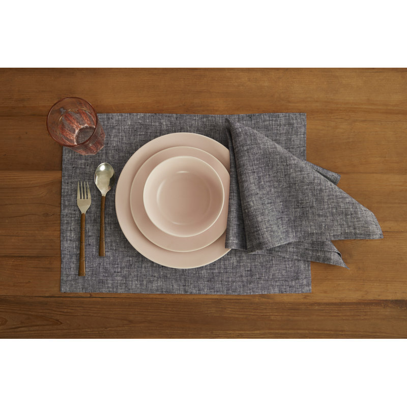 100% Pure Linen Dinner Napkins - Athena, Chambray Black