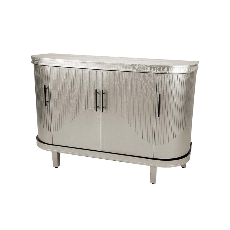 Charming Curved Wooden Console Table With Adjustable Shelves For Versatile Storage, Champagne