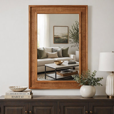 Élégant miroir décoratif en bois massif de rotin, idéal pour la décoration de maison de campagne et de salle de bain, 20 po x 30 po
