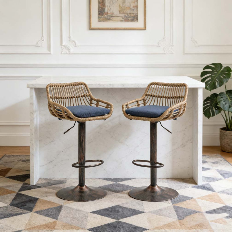 Modern Swivel Bar Stools Set, Blue