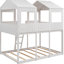 Lit double superposé au-dessus de bois blanc - Améliore le style de la chambre à coucher avec toit, fenêtre, garde-corps et aire de jeu pour le divertissement-130155400