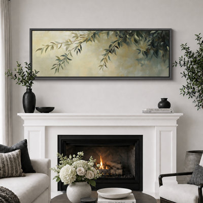 Hanging Olive Branch Leaves Large Framed Canvas Print Wall Art for Mediterranean Decor
