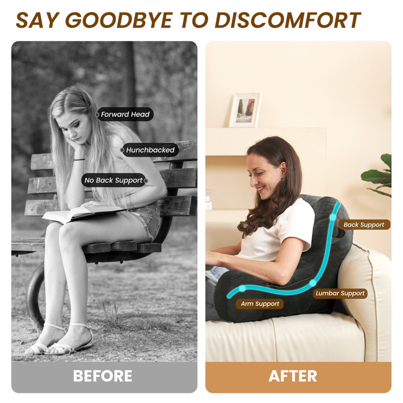 Comfy Backrest Pillow Arm Pillow With Pockets, Dark Gray