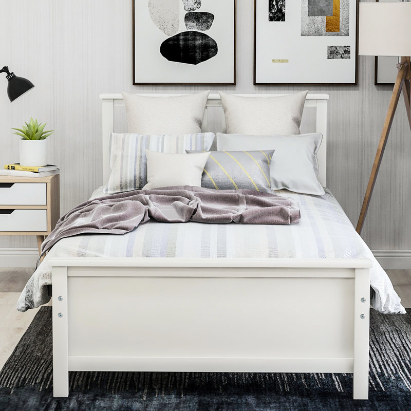 Lit plateforme en bois blanc avec tête de lit solide, pour tête de lit simple et solide