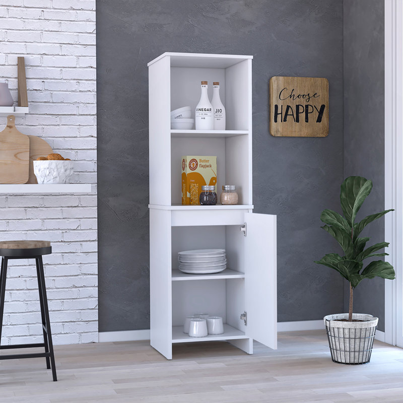 Garde-manger Eiffel, deux tablettes extérieures, armoire à une porte, deux tablettes intérieures - blanc