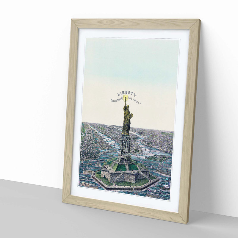 The Statue of Liberty in New York - Framed Print, 60cm H x 40cm W x 2cm D, Oak