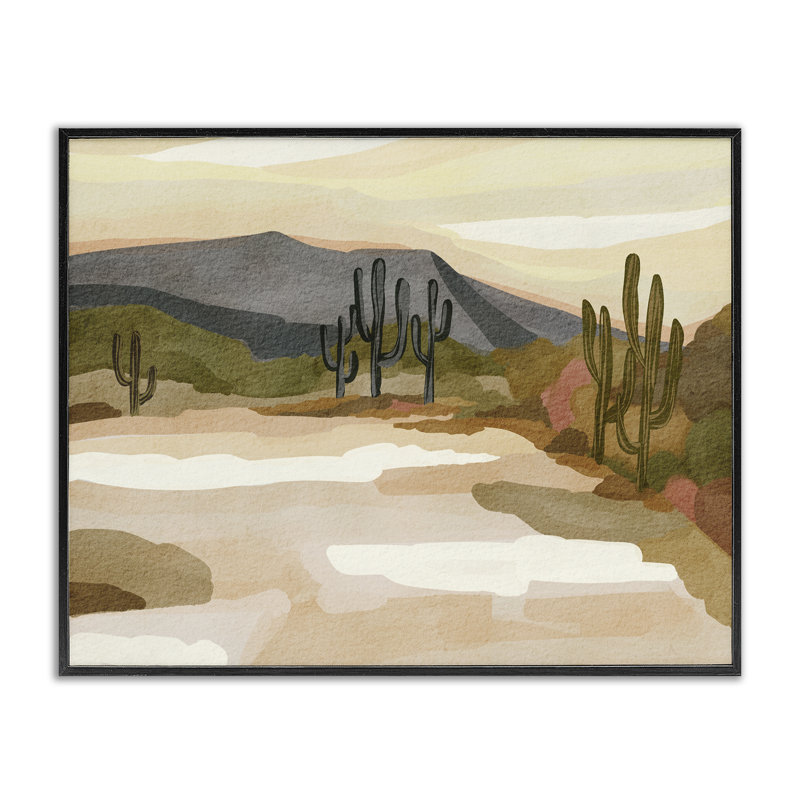 «Desert Cacti Canyon», art giclée encadré par Nikita Jariwala, H 11 po x l 14 po, Giclée encadrée noir minuit