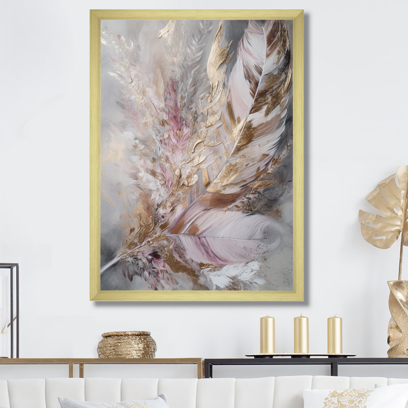 «Langworthy Pink Feather Boho Majesty I», reproduction sur toile, H 20 po x l 12 po x P 1 po, Encadrement doré