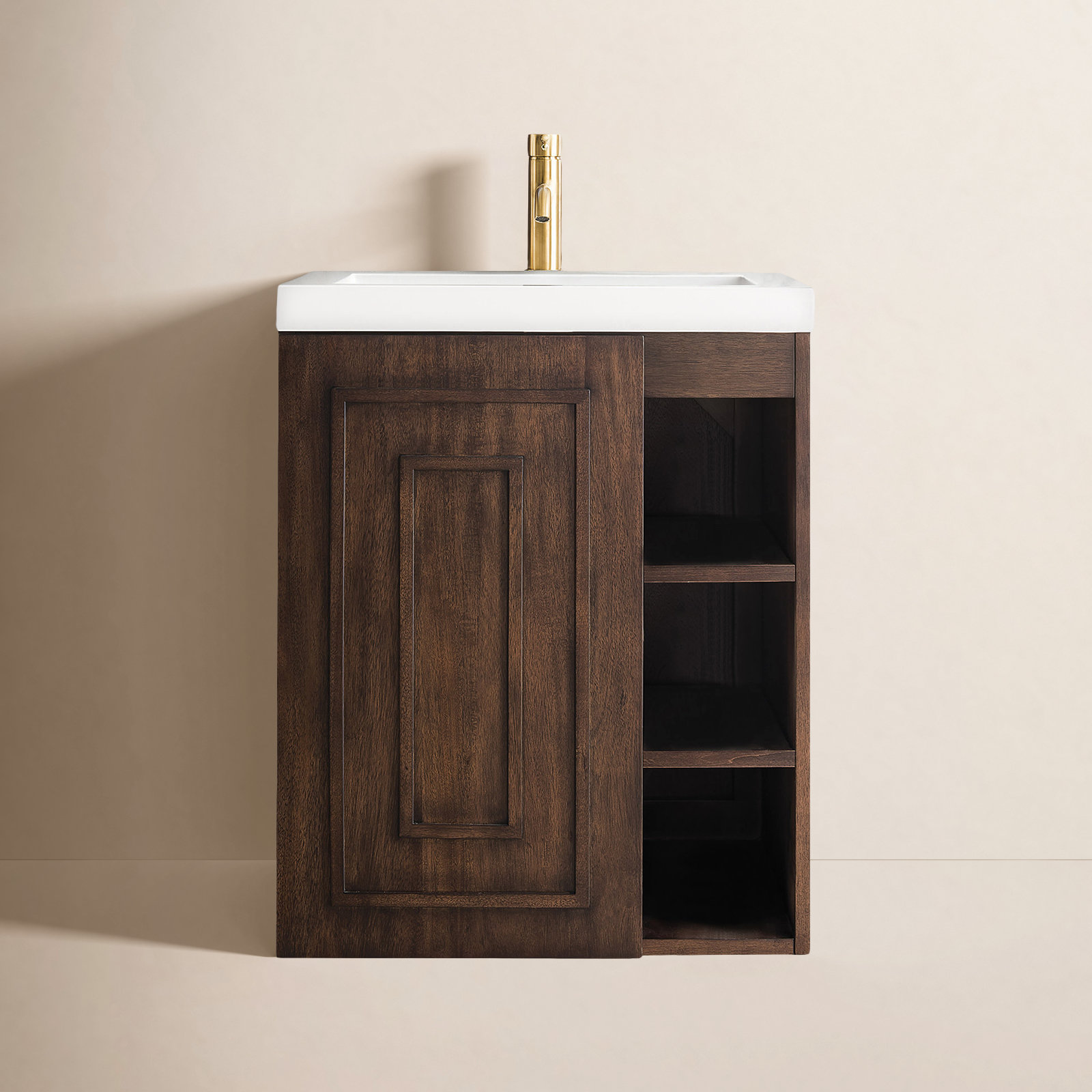 Alicante 24" Floating Single Bathroom Vanity Set, Mid-Century Acacia