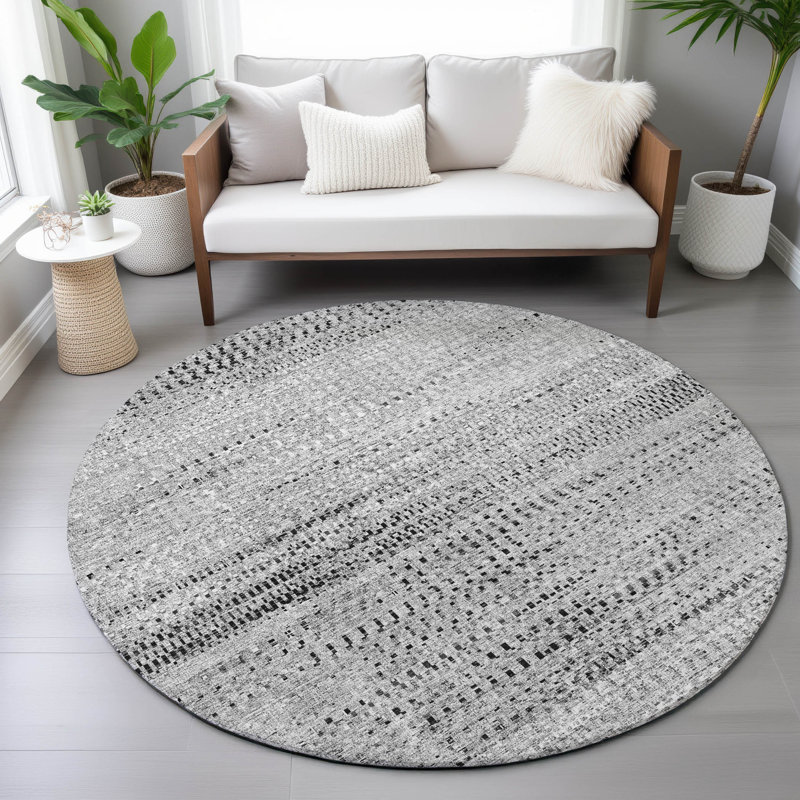 Machine Washable Indoor/Outdoor Orlando ACN2137 Striped Rug, Round 8'