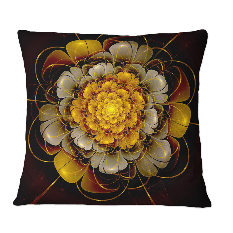 Coussin décoratif jaune à motif floral moderne, 16 po x 16 po