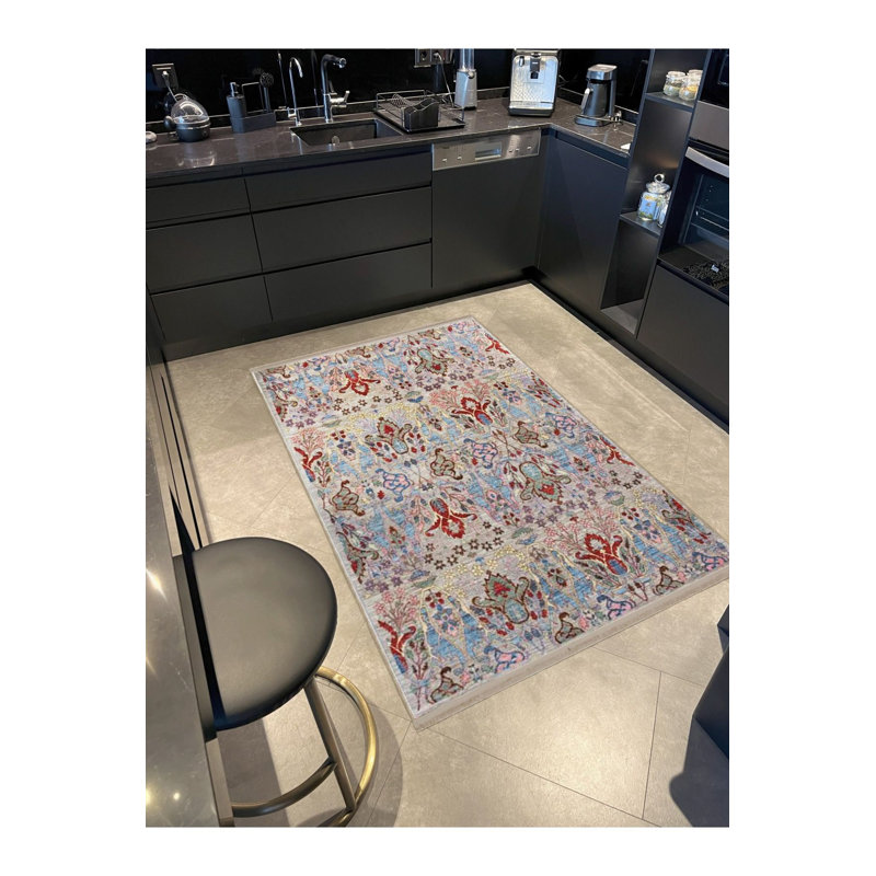 Tapis décoratif lavable à la machine multicolore, Carré 3 pi 3 po