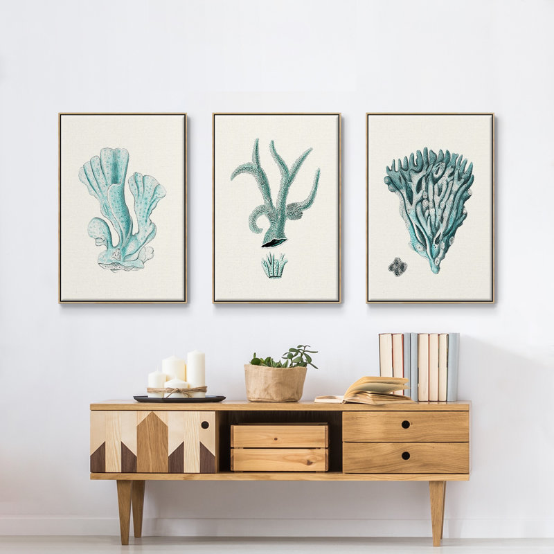 Antique Coastal Coral X, impression sur toile 3 pièces, Naturel, H 27 po x l 54 po x P 2 po