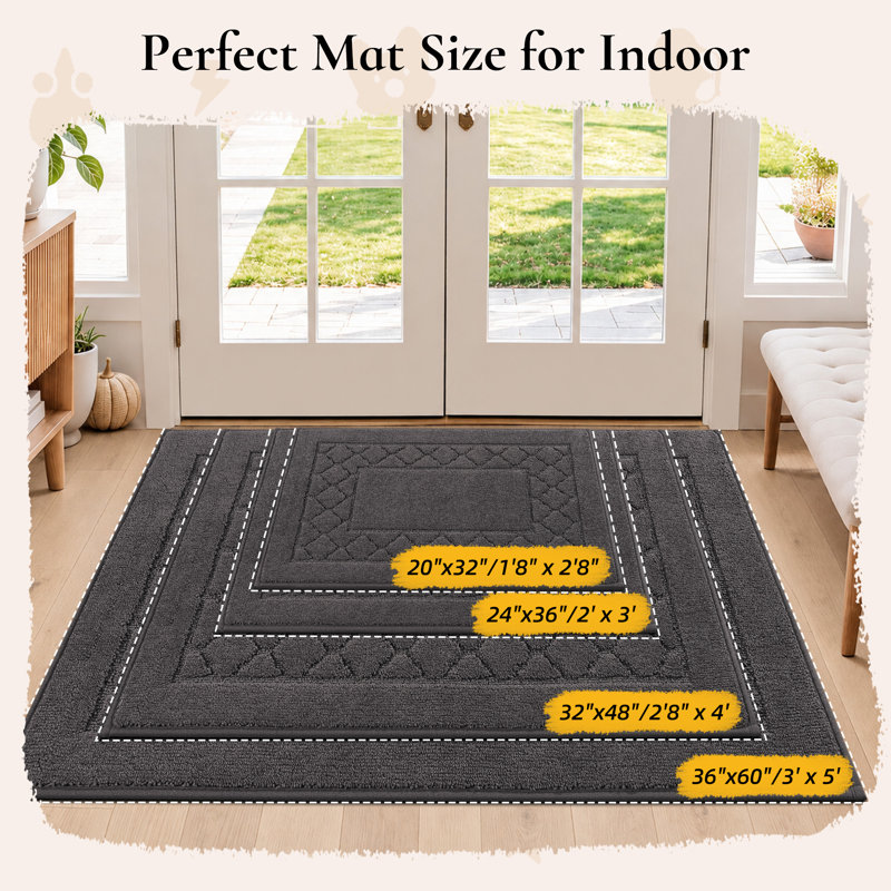 Tapis d'entrée géométrique lavable avec envers antidérapant, Gris foncé, L 36 po x L 60 po