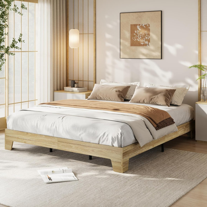 Structure de lit avec lattes en bois, structure de lit plateforme en bois, lit à profil bas, pas de sommier tapissier, silencieux, assemblage facile