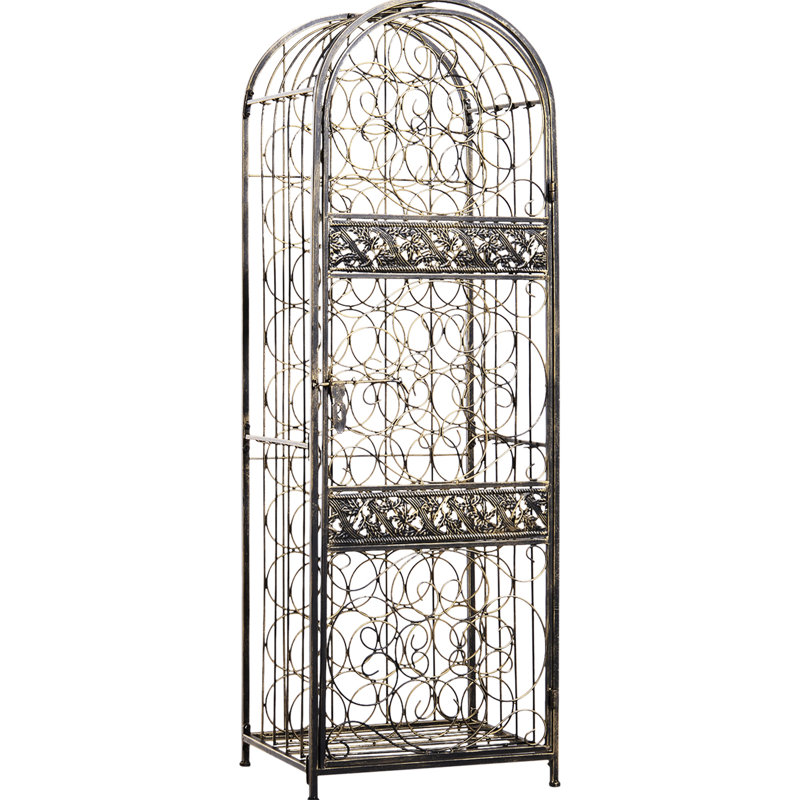Présentoir à vin en fer forgé bronze antique avec serrure, pouvant contenir 45 bouteilles, touche artistique, l 17,49 po x P 13,86 po x H 52 po