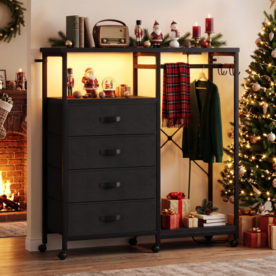 Lumina 4-Drawer Dresser with Clothes Rack and Charging Station