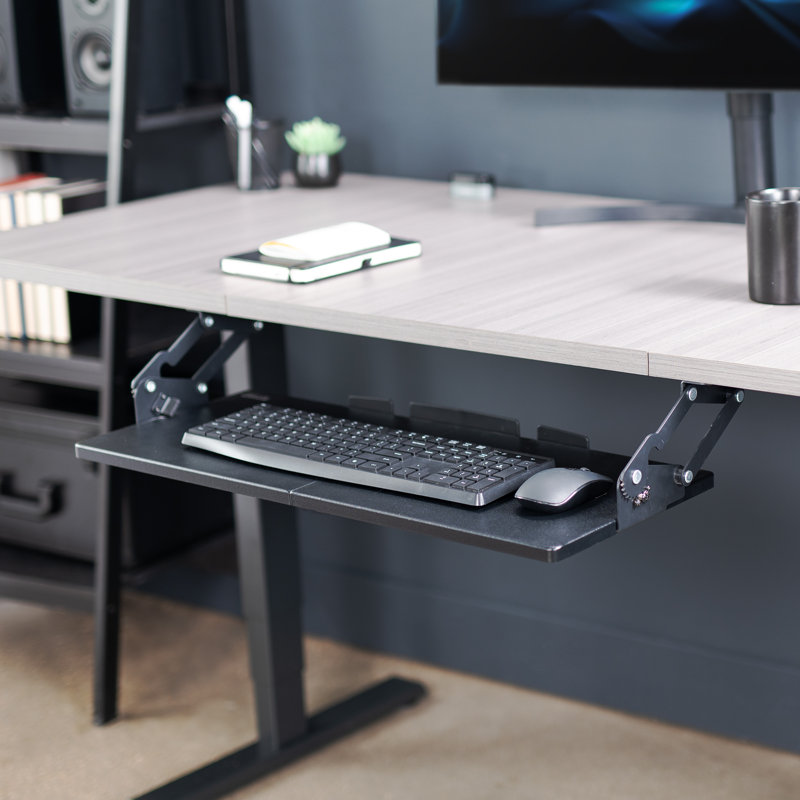 Black Adjustable Under Desk Keyboard Tray with Swinging Height