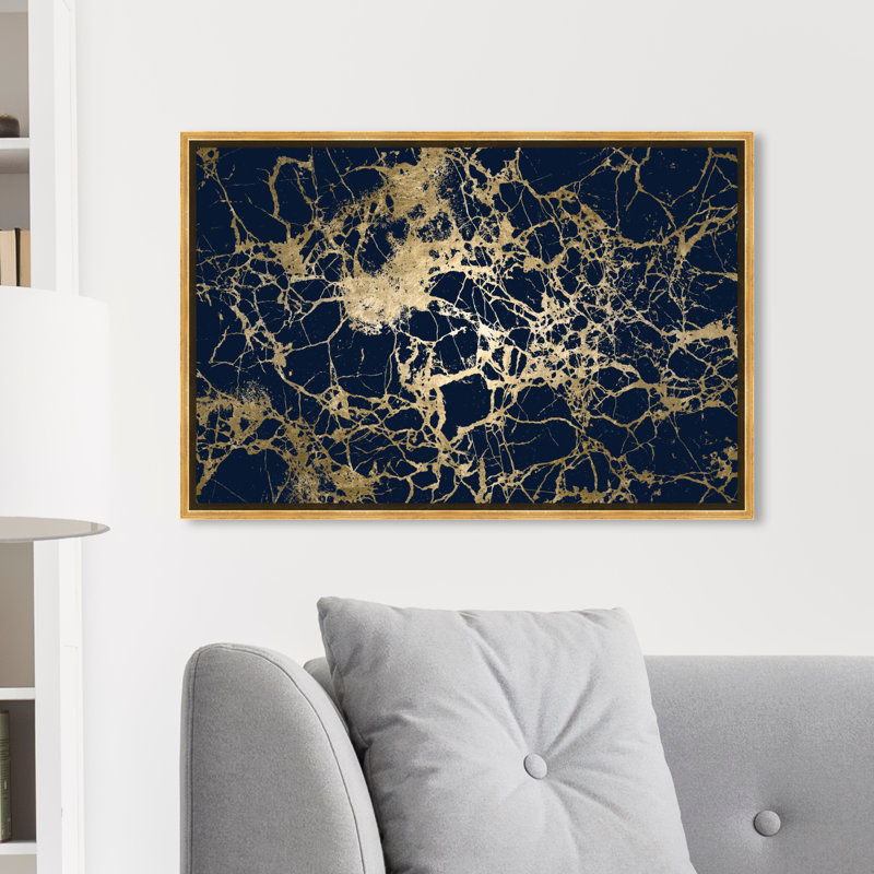 Calimas Indigo par Oliver Gal - impression d'art graphique, H 20 po x l 30 po x 1,5 po, Cadre doré