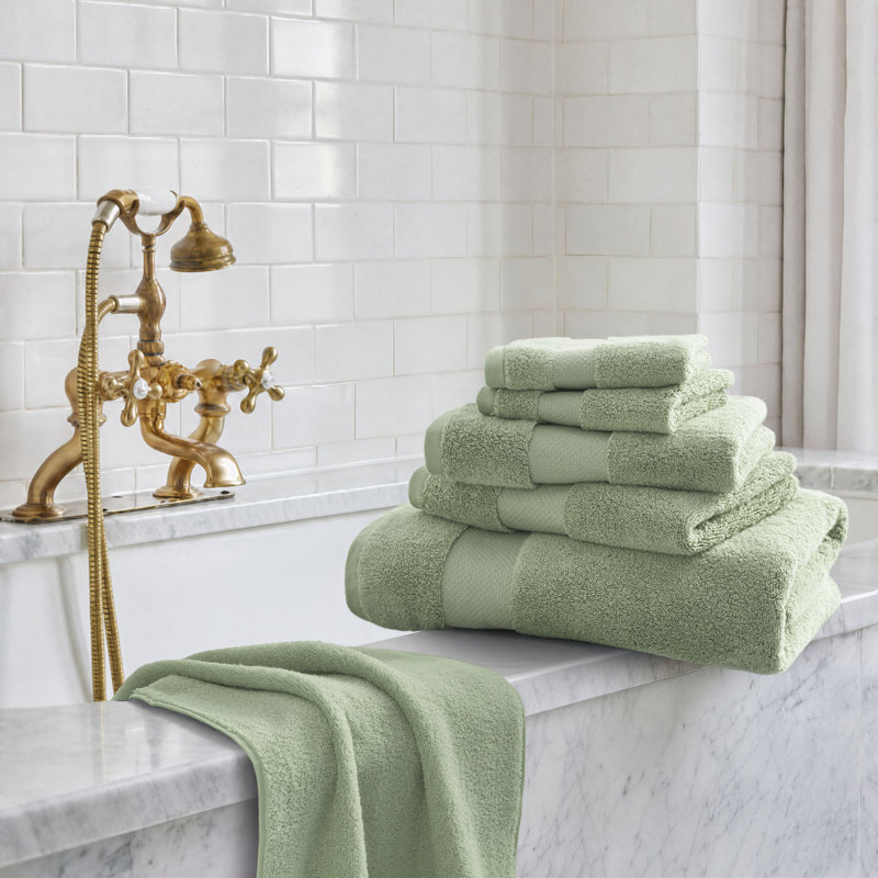 Premium 6-Piece Cotton Bath Towels, Turkish 600 GSM, Modern Green Set