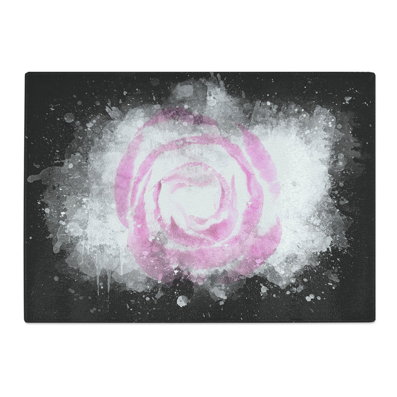 Tempered Glass Pink Lisianthus Flower Chopping Board, 20 cm x 28.5 cm