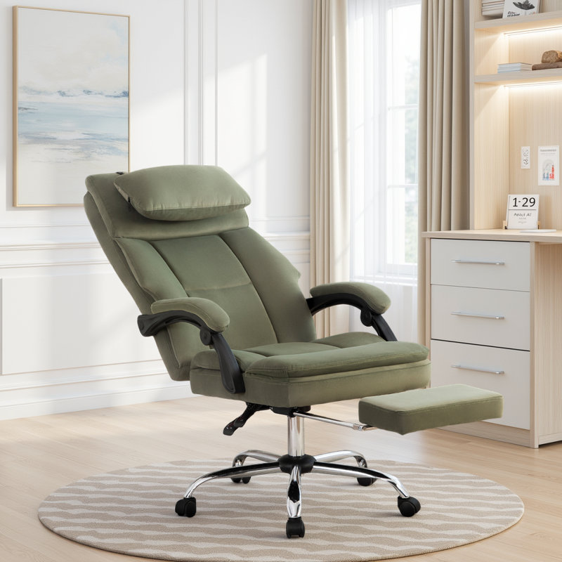 Ergonomic High-Back Velvet Chair, Green